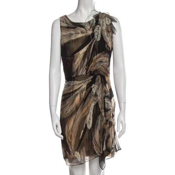 New! Diane Von Furstenberg brown and ivory feather silk dress, size 6 - Picture 2 of 10